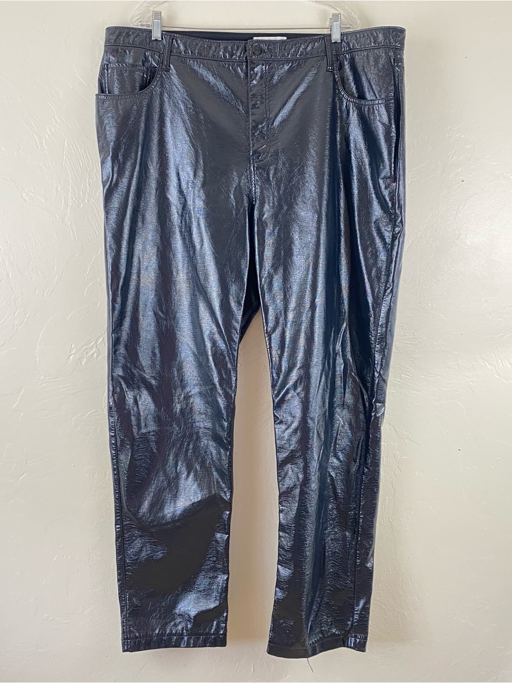 Abercrombie & Fitch 22W Navy Black Shiny Faux Leather The 90’s High Rise Jean